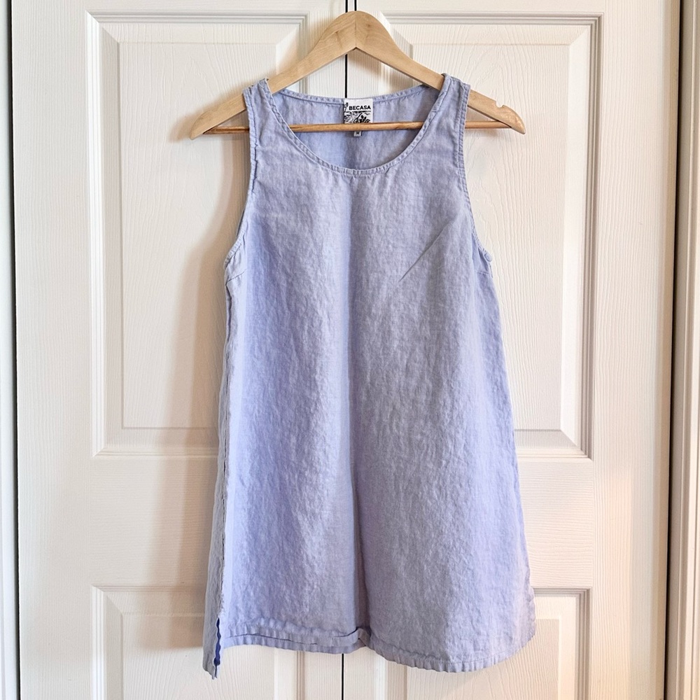 Linen Blend Lavender Sleeveless Tunic —